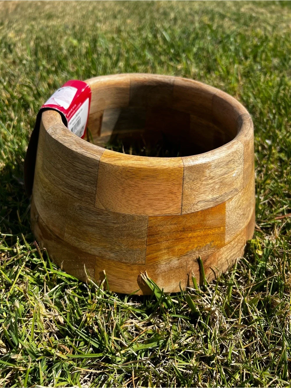 Holiday Time Wooden Tree Collar - Natural Brown with Red Label 9”x4”